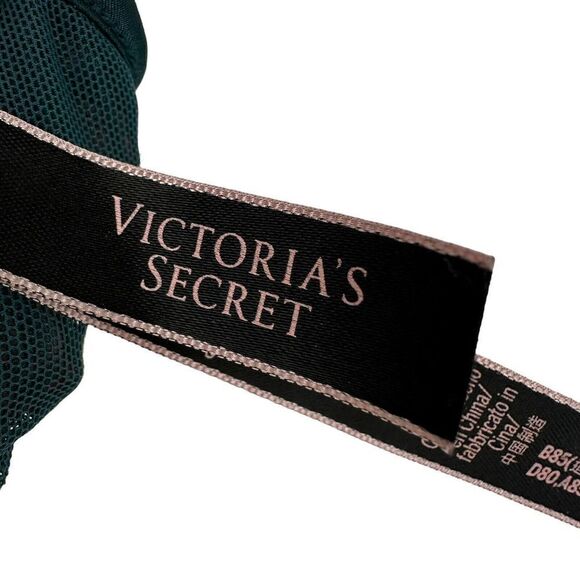 Victorias Secret Bralette Emerald Green Sheer Triangle Velvet Size L Hearts Sexy - Picture 9 of 11